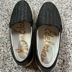 Sam Edelman black leather slip on sneakers